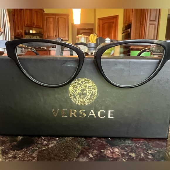 COA VERSACE Black & Gold Glasses with Box - Picture 1 of 14